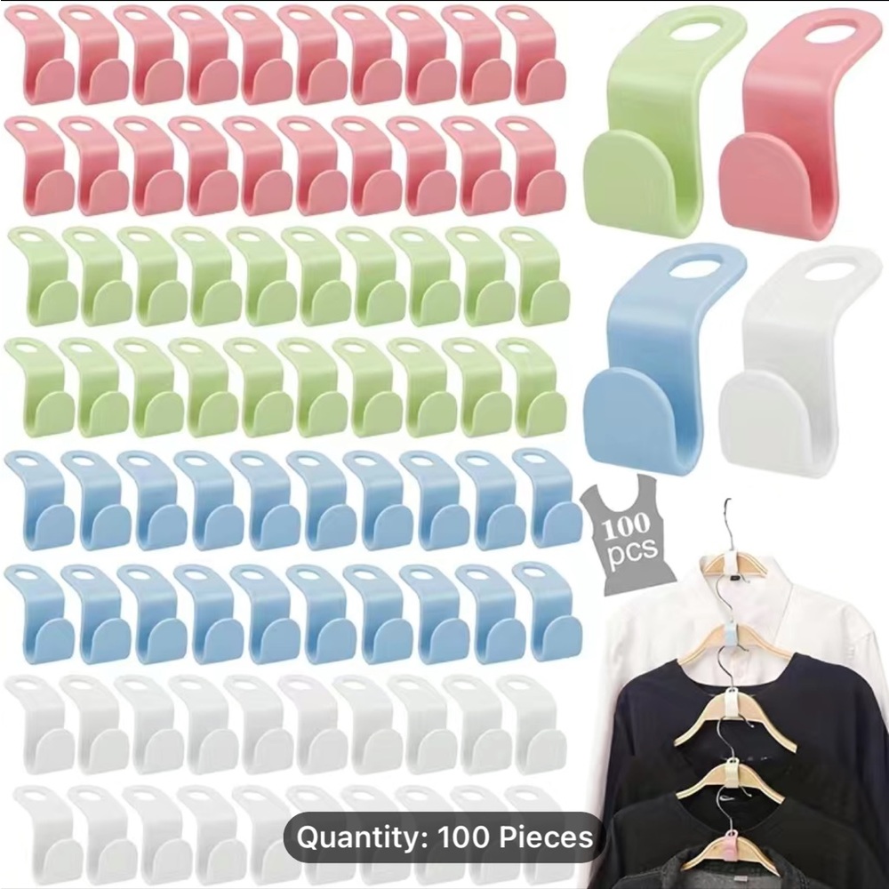 ✨NEW✨ 100 pcs Plastic Clothes Hanger Hooks, Household Space Saver For Clothes